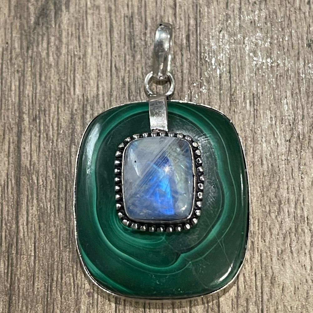 Elegant Malachite with a Moonstone Accent